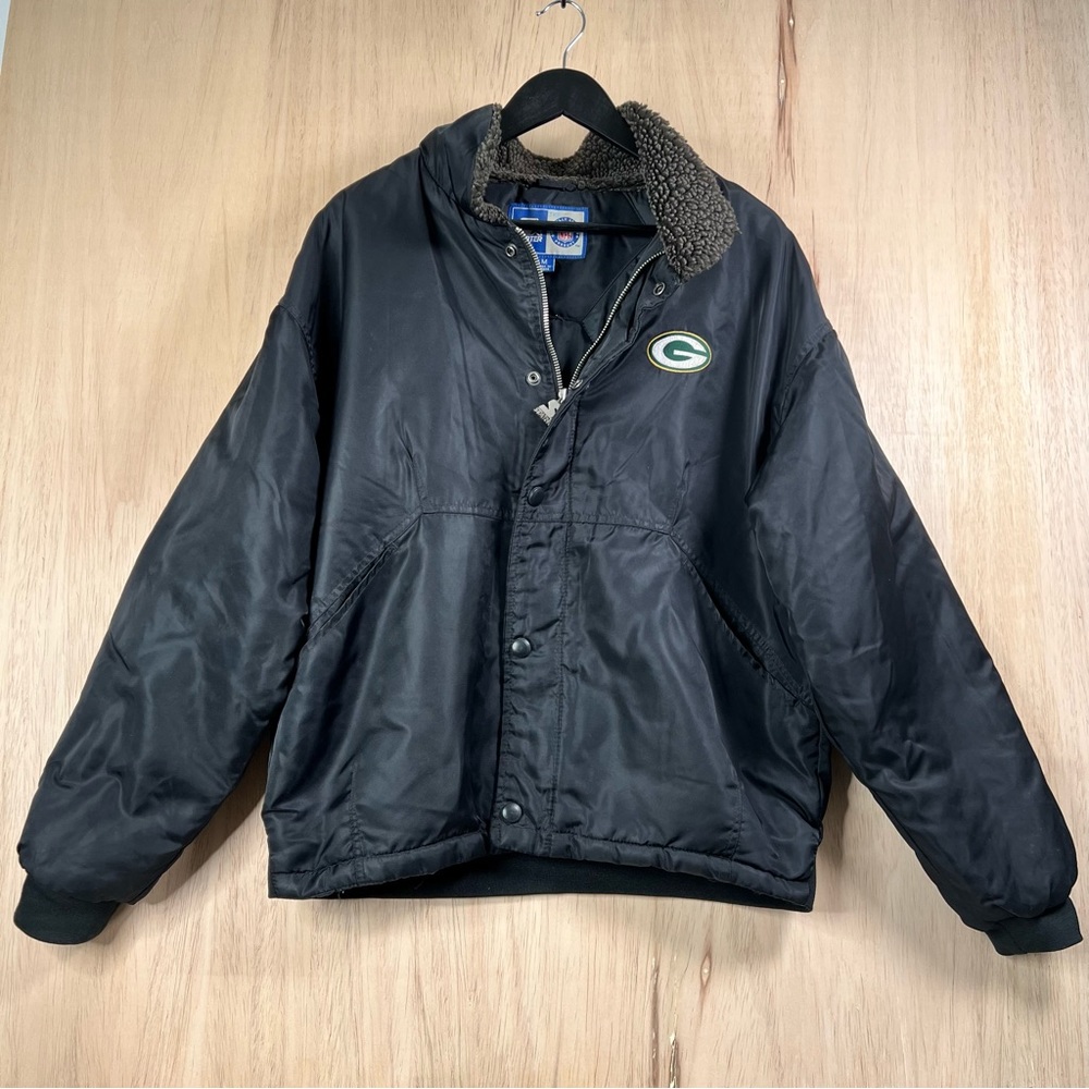 Vintage Starter Jacket Green Bay Packers Football Satin Full Zip Bomber Black